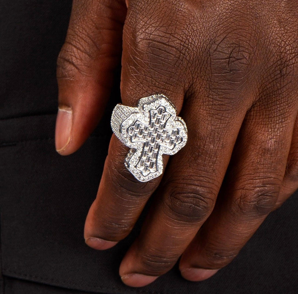 Baguette Cross Ring (White Gold) image 3