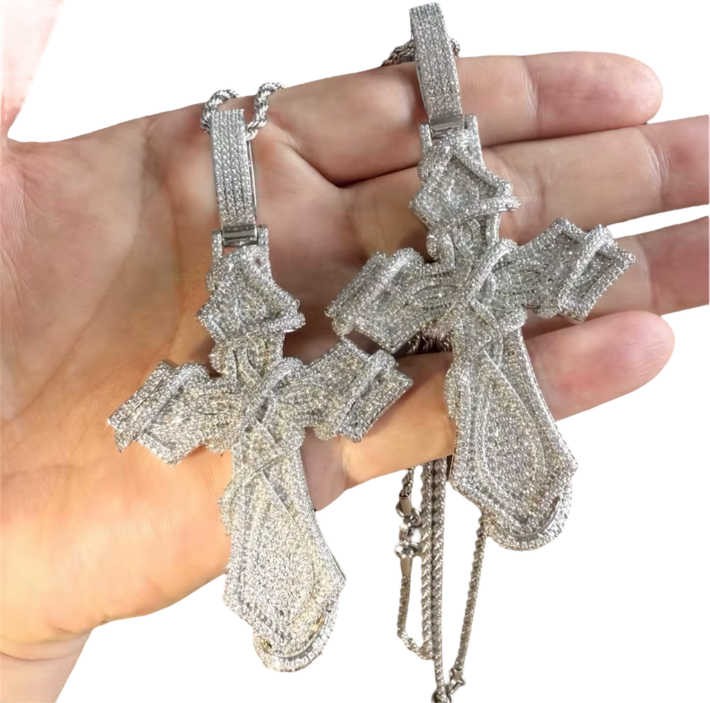 Vine Iced Out Cross Pendant  (White Gold) image 2