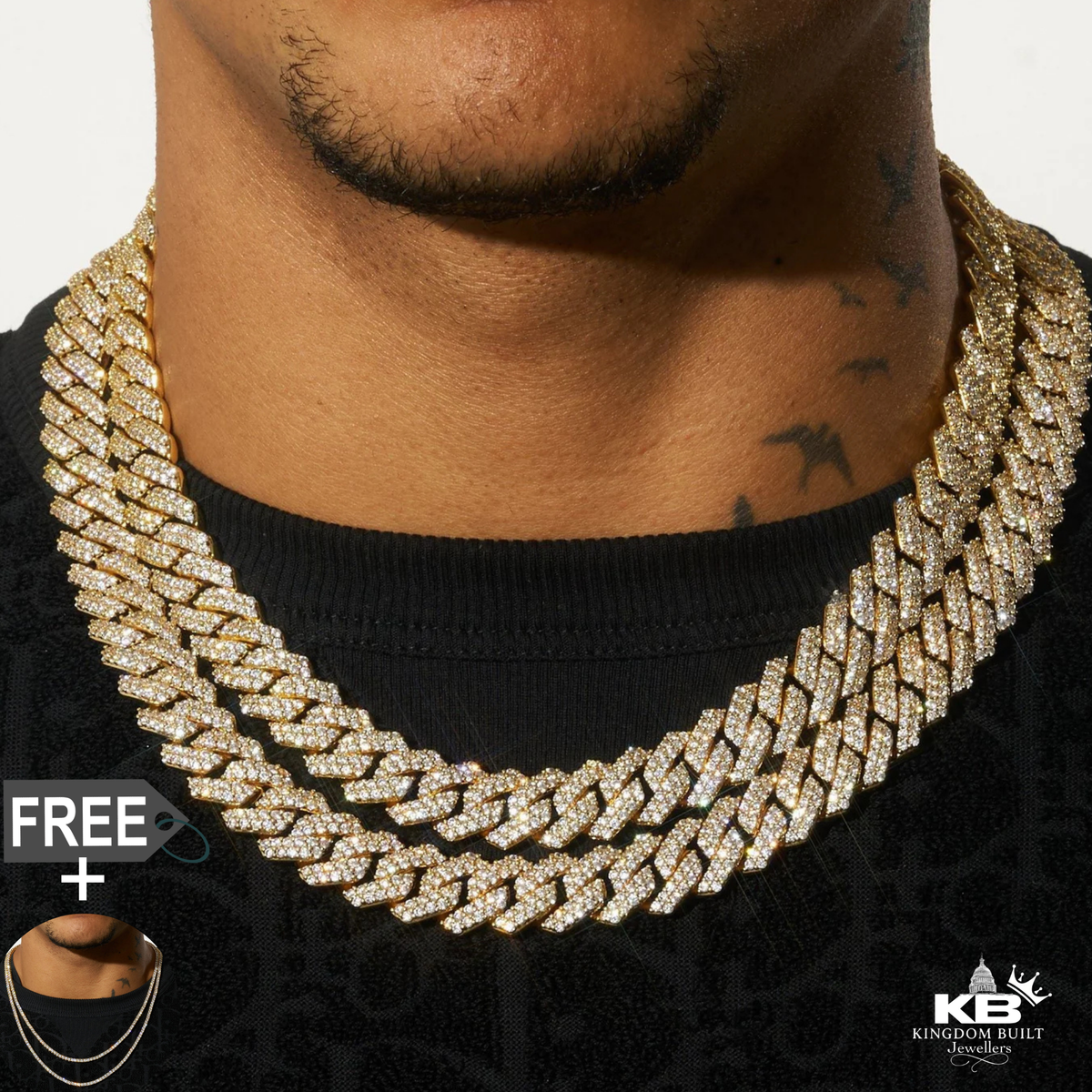Kingdom Cuban Link + FREE Tennis Chain | GOLD[br] EVERYTHING BELOW IS INCLUDED: [br] Cuban Link Chain[br] Tennis Chain [br](CZ Stones & 18k Gold Plated) image 0