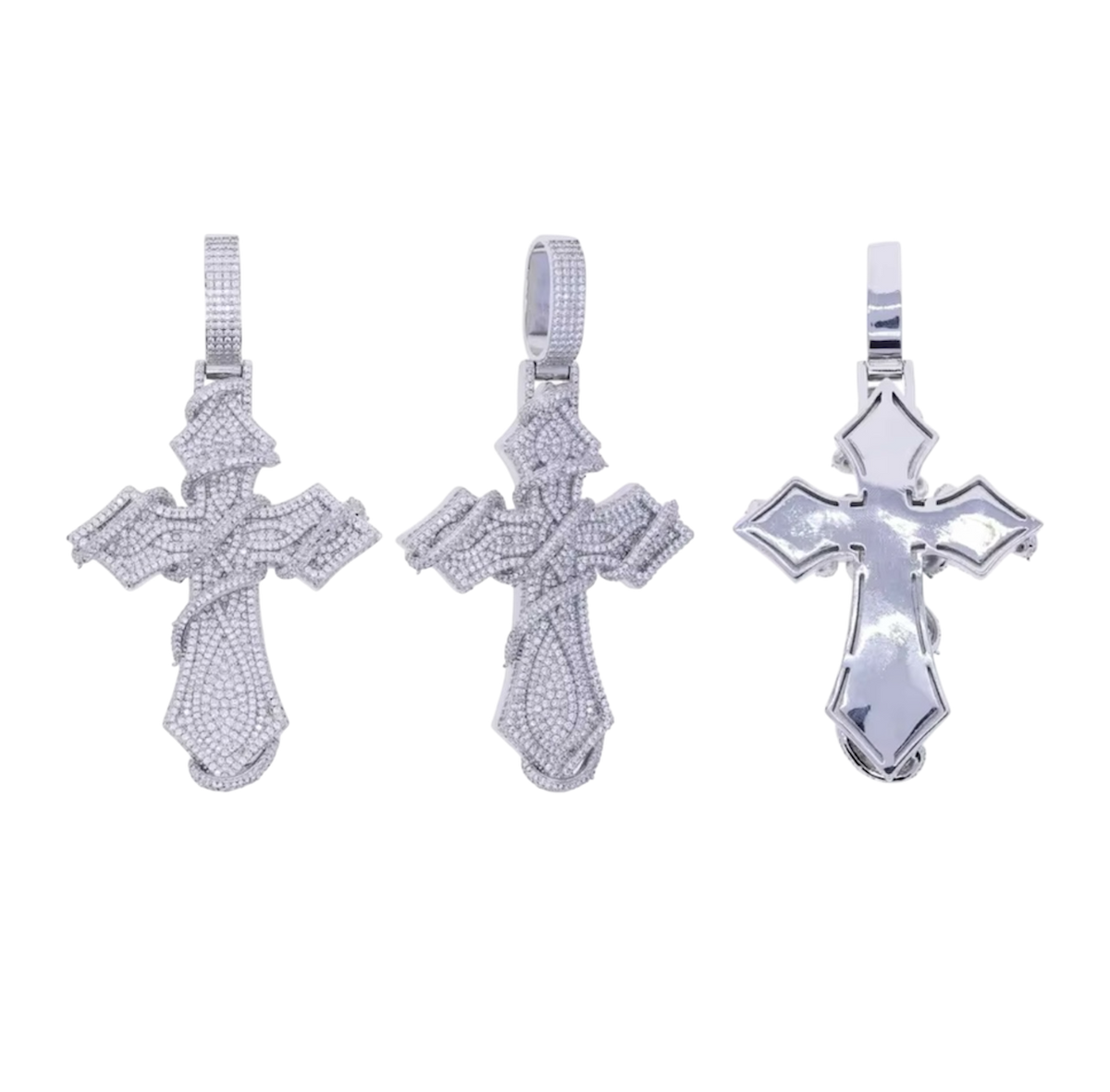 Vine Iced Out Cross Pendant  (White Gold) image 3