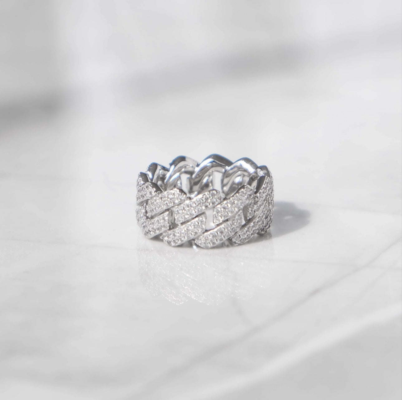 Prong Cuban Ring (White Gold)