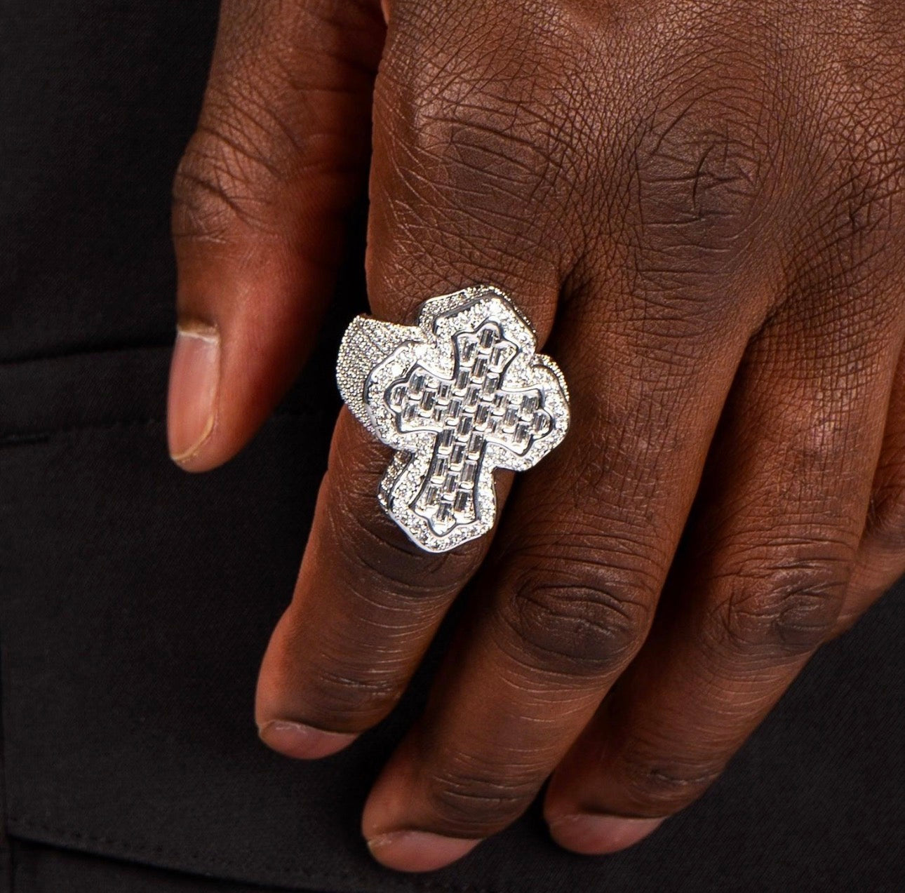 Baguette Cross Ring (White Gold)