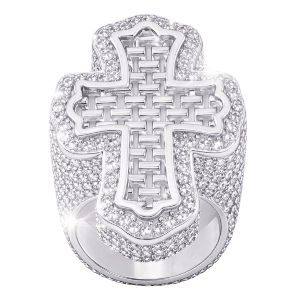 Baguette Cross Ring (White Gold) image 0