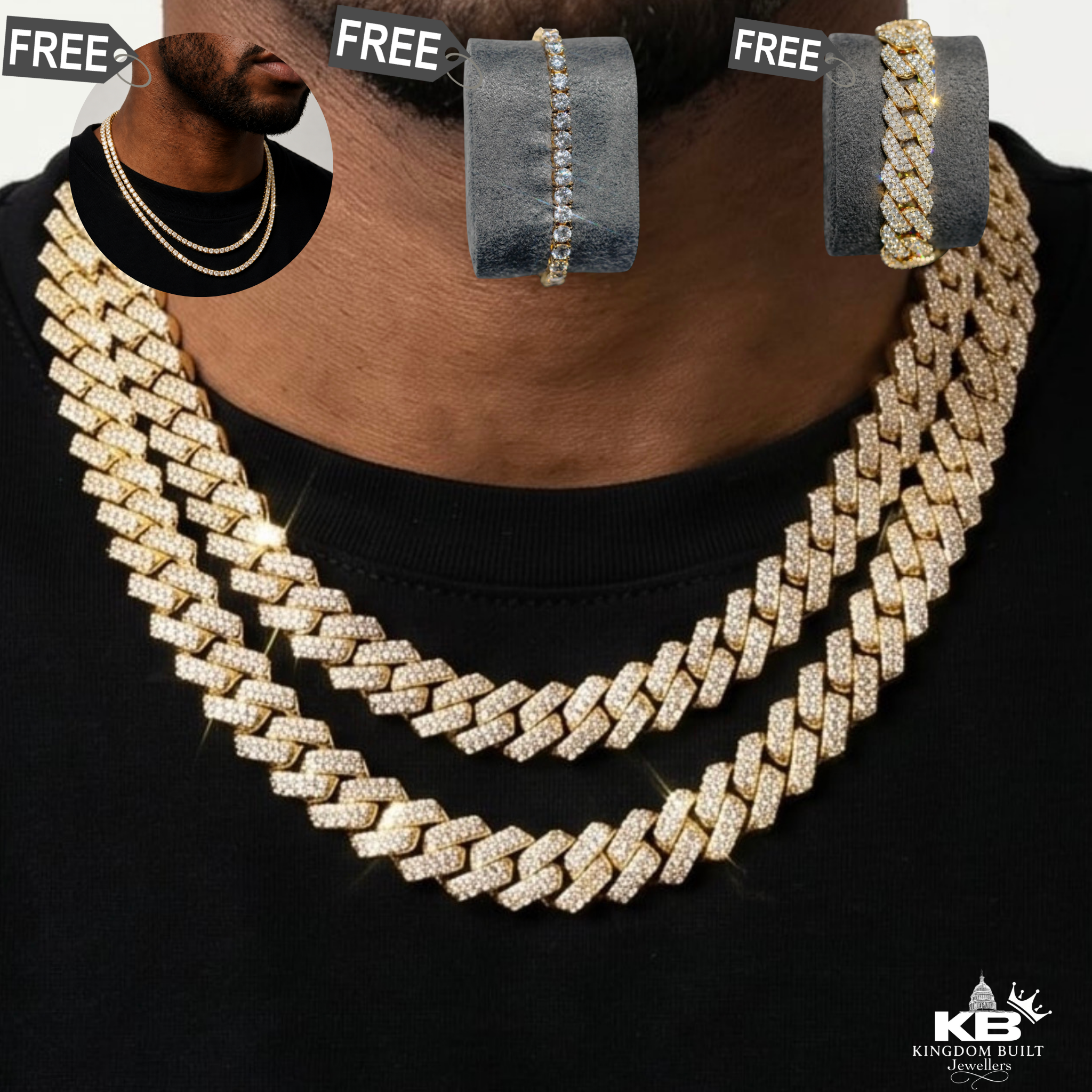 kingdom cuban link chain + free cuban bracelet & tennis set (white gold) kingdom cuban link chain + free cuban bracelet & tennis set (white gold)
