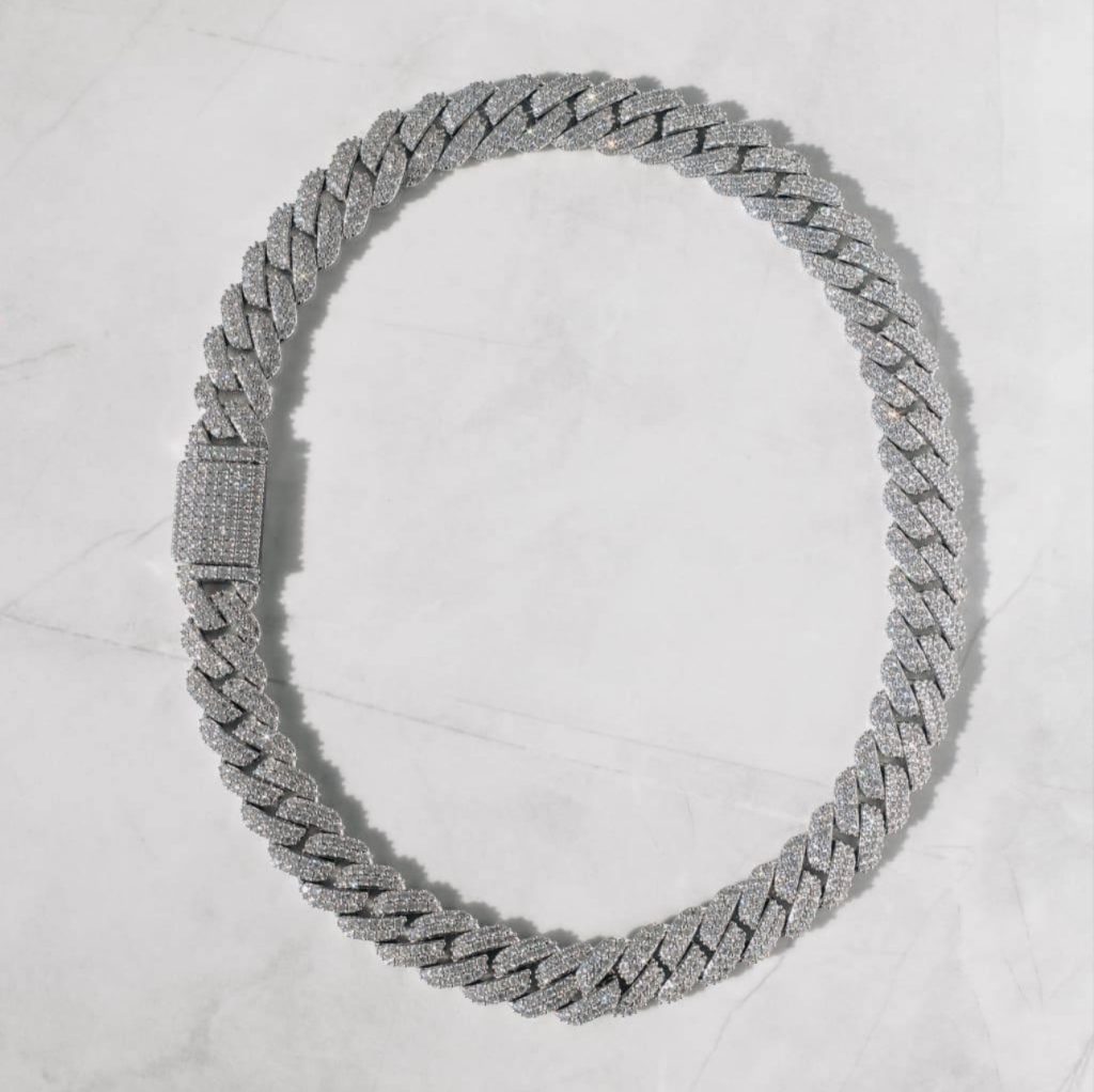 kingdom cuban link chain + tennis chain set (white gold)[br] everything below is included: [br] cuban link chain[br] tennis chain [br](cz stones & 18 k white gold plated)[br]